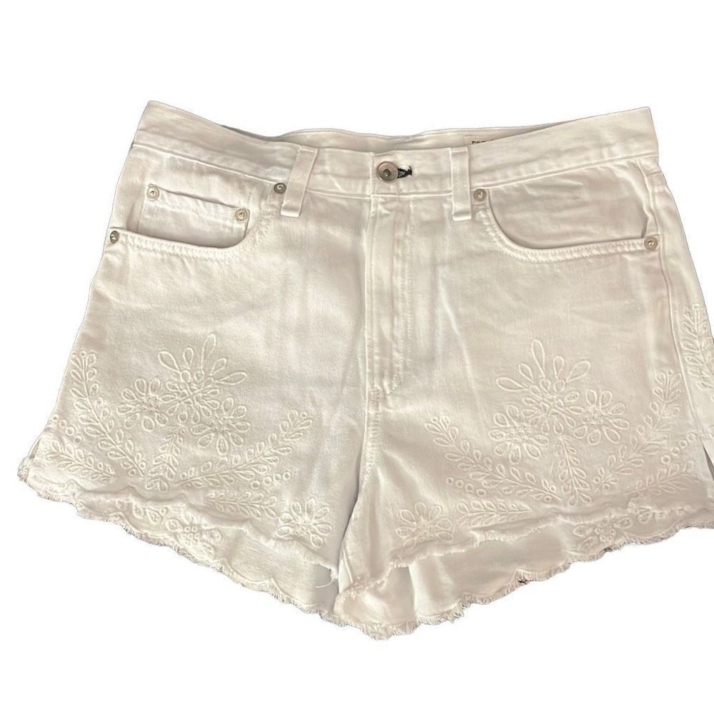 Rag & Bone Women's White Fringe Hem Floral Embroidery Justine Short Size 28 NWT